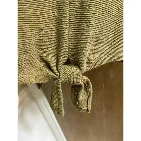 Madewell Texture & Thread Womens S Olive Long Sleeve Tie Front Shirt Ribbed - Picture 2 of 6
